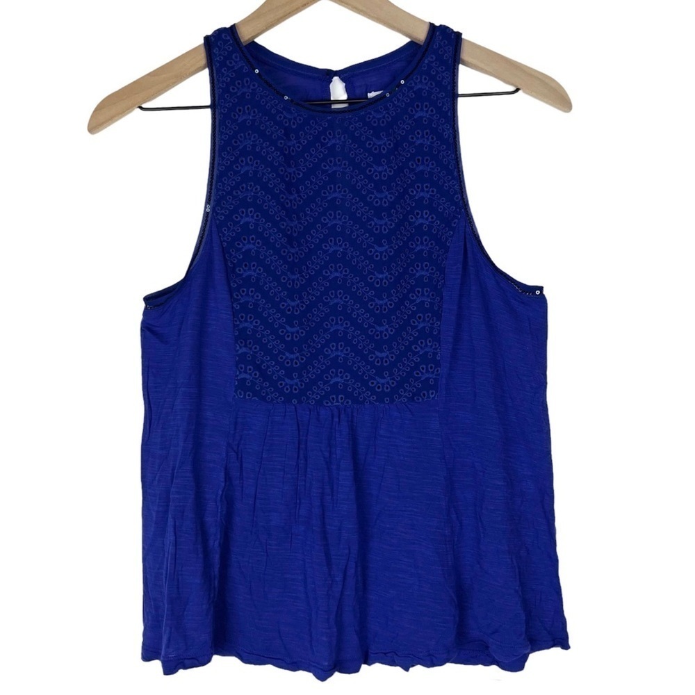 AMERICAN EAGLE Top Sleeveless Sequins Embroidered High Neck Flowy Size Medium